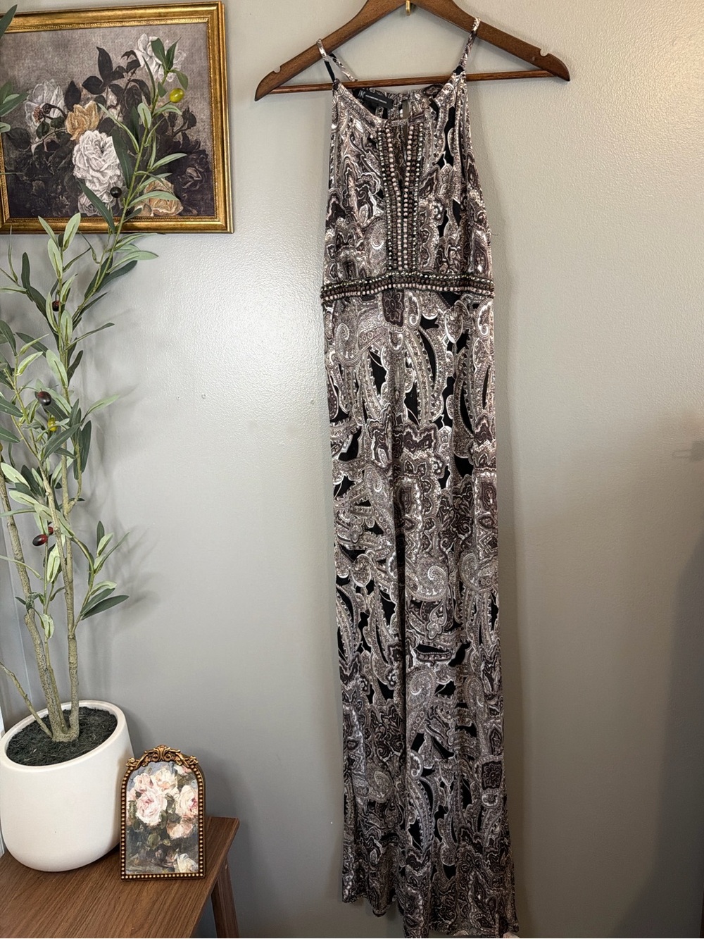 INC International Concepts Beaded Paisley Maxi Dress Medium Boho Resort - Picture 2 of 8